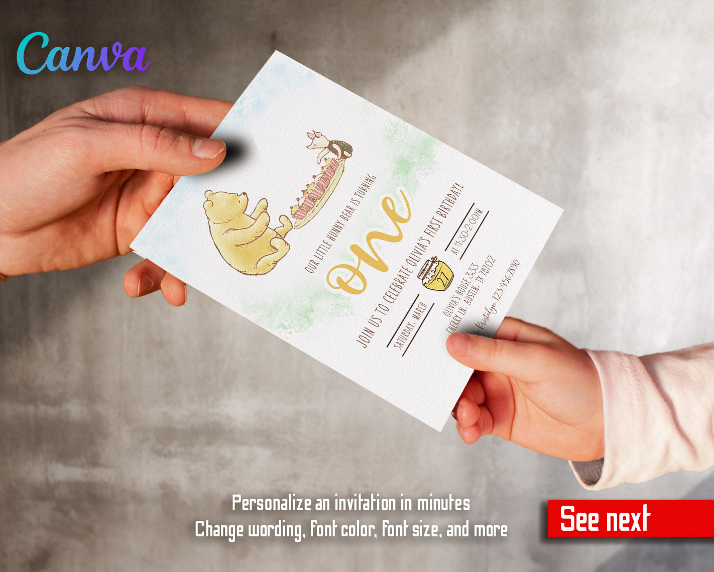 Winnie the Pooh  customizable invitation template | Share or Print |  | IA620