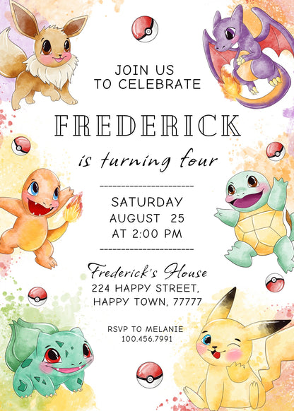 Pokemon Pikachu  customizable invitation template | Share or Print |  | MC423