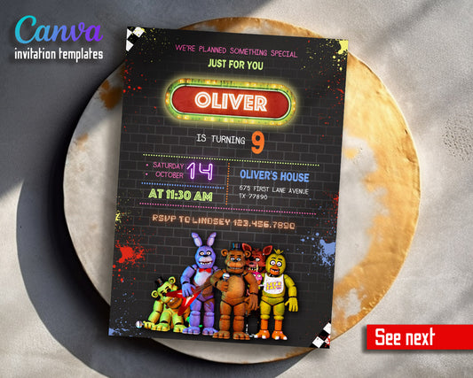 Five Nights at Freddy's customizable invitation template | Share or Print |  | EL503