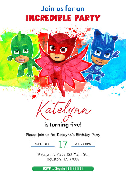 PJ Masks customizable invitation template | Share or Print | | EF038