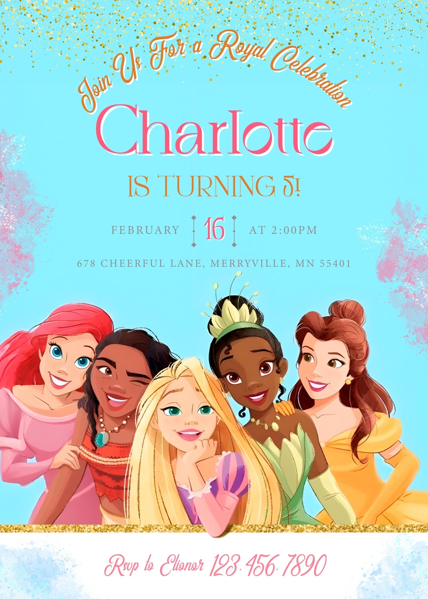 Disney Princess  customizable invitation template | Share or Print | girl | BU226