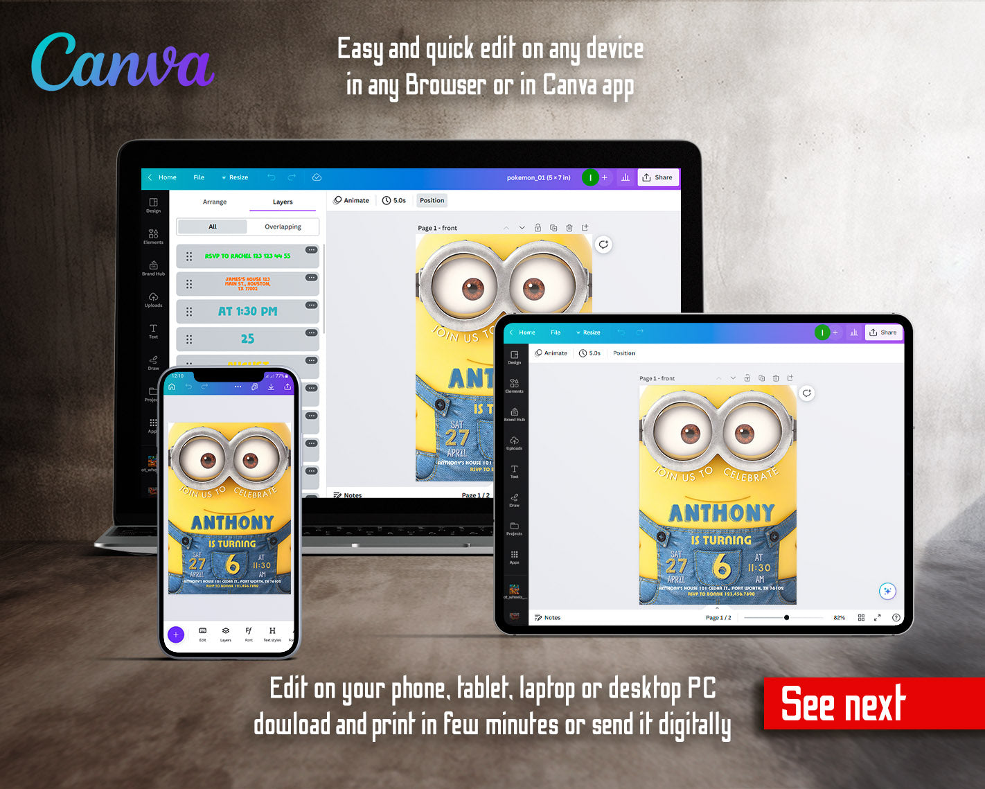 Minions Despicable Me customizable invitation template | Share or Print | | OC252