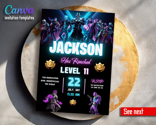 Fortnite gamer customizable invitation template | Share or Print | boy | IP187