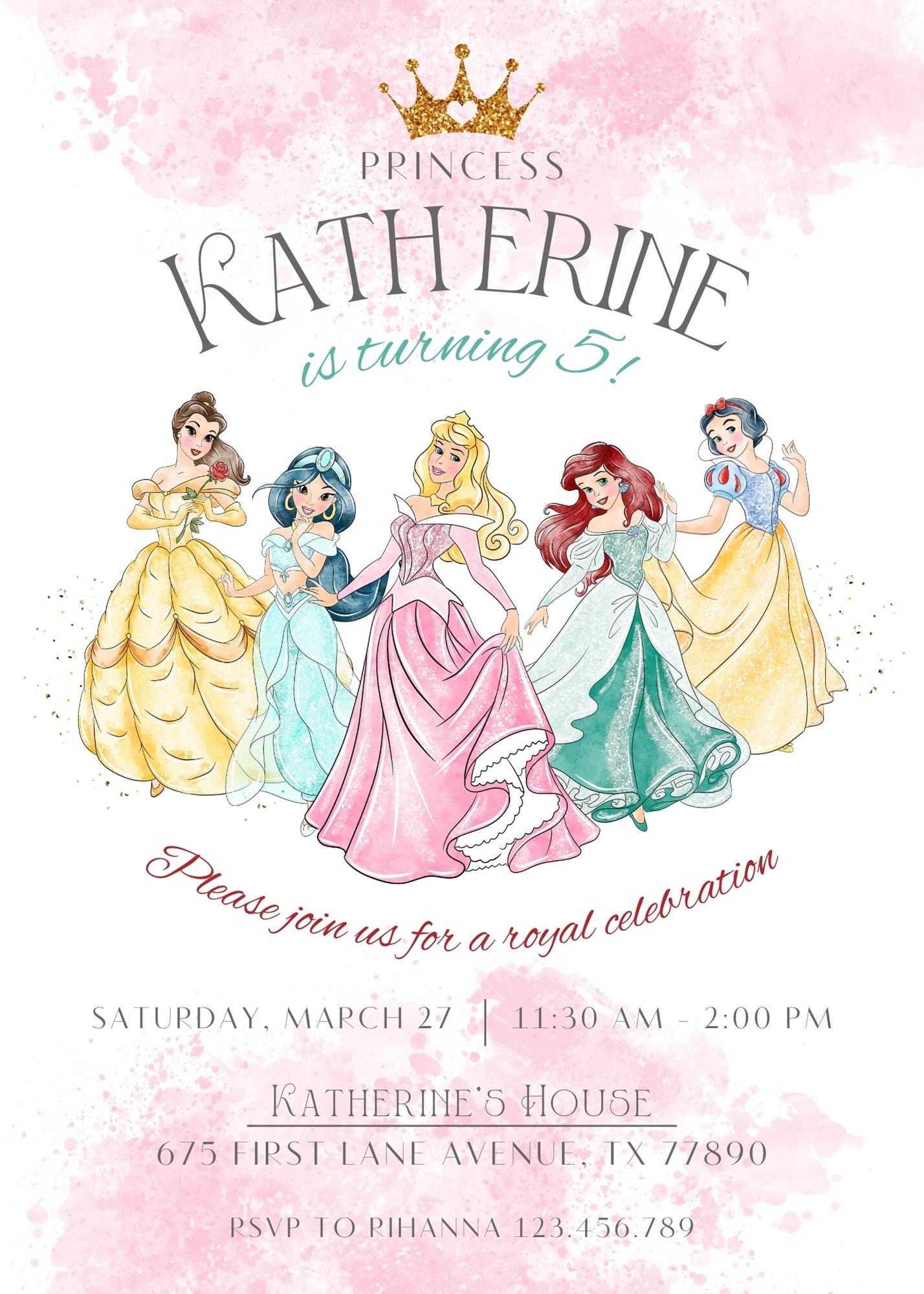 Disney Princess  customizable invitation template | Share or Print | girl | MK305