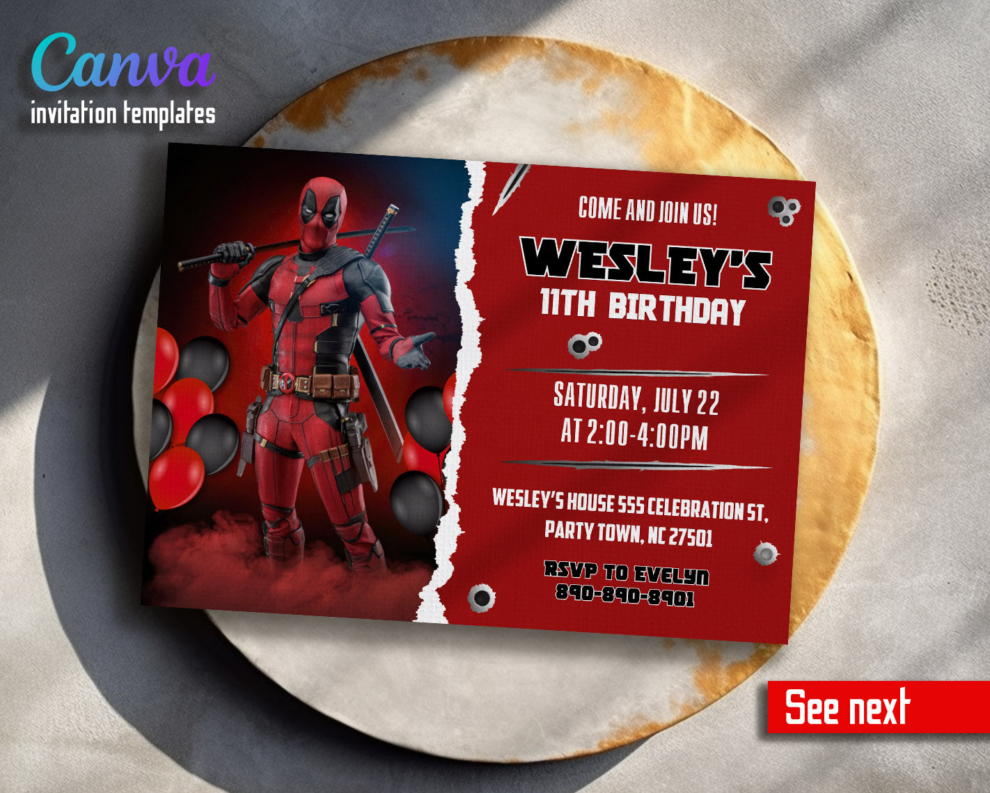 Deadpool Marvel customizable invitation template | Share or Print | boy | QC454