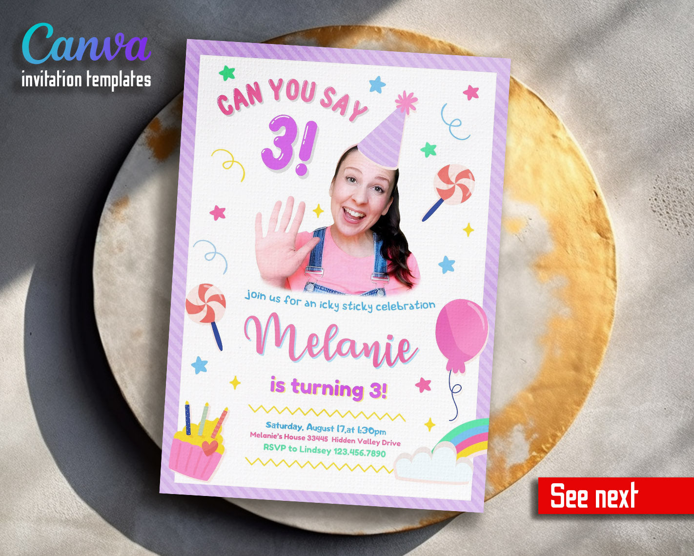 Ms. Rachel  customizable invitation template | Share or Print |  | SQ154