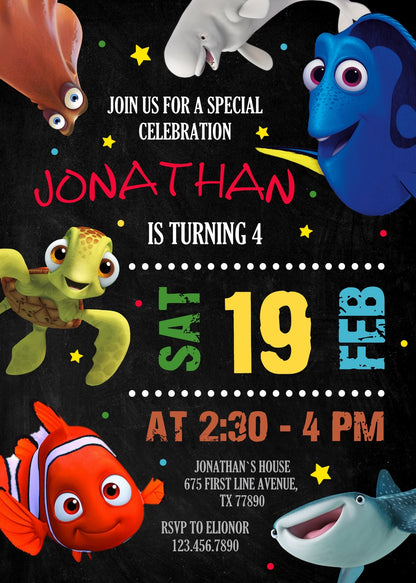 Finding Dory Nemo customizable invitation template | Share or Print |  | ZV109