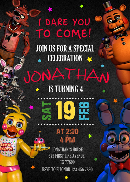 Five Nights at Freddy's customizable invitation template | Share or Print |  | JK025