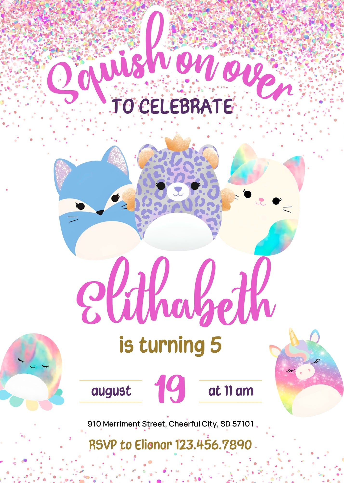 Squishmallows  customizable invitation template | Share or Print |  | YS028