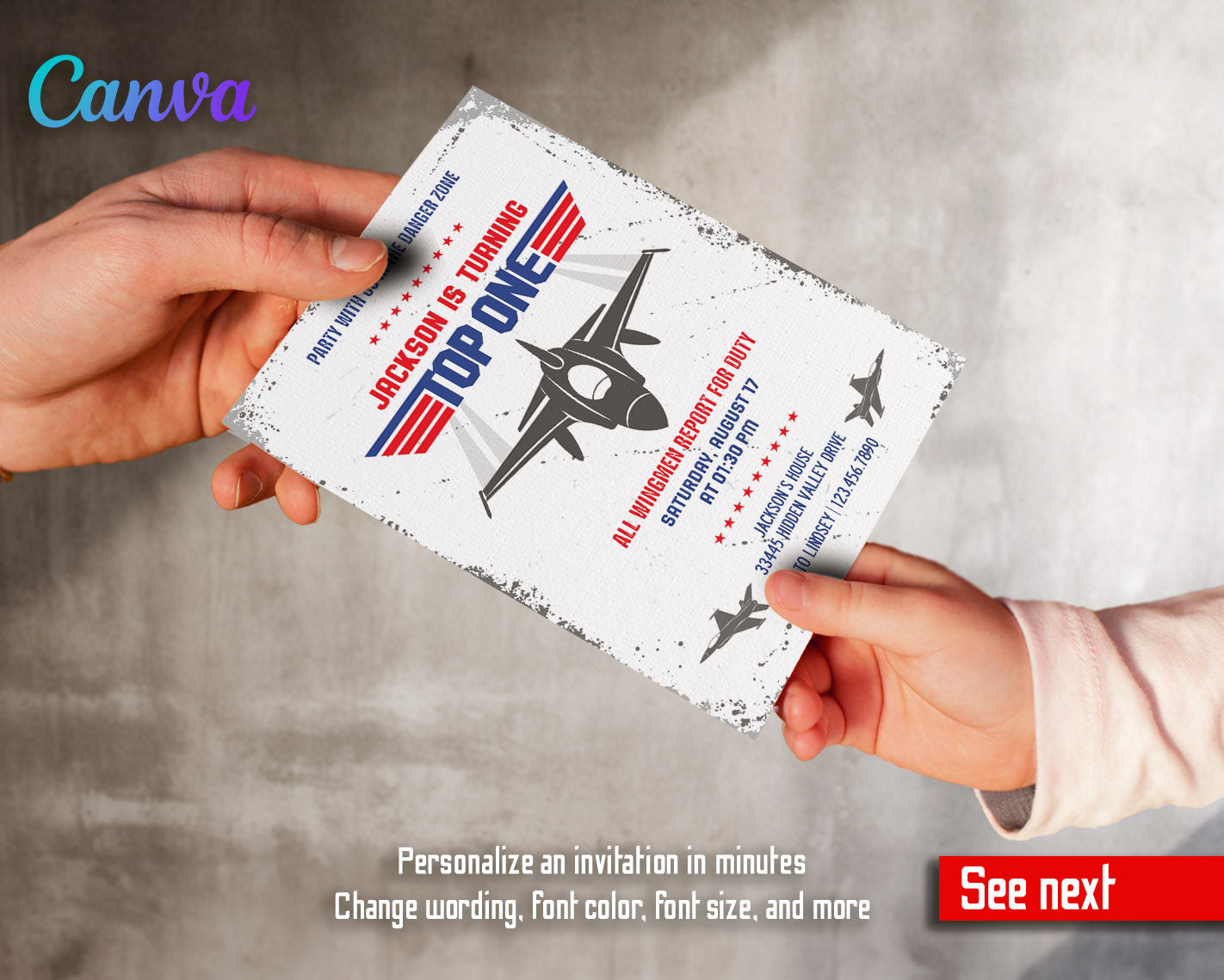 Top Gun One Jet Fighter customizable invitation template | Share or Print | boy | AN637