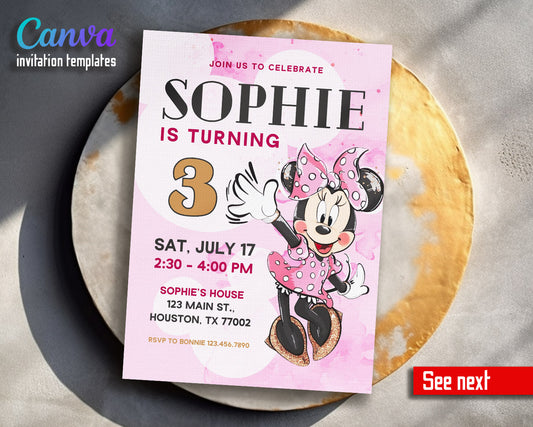 Minnie Mouse Disney Mickey customizable invitation template | Share or Print | girl | LB479