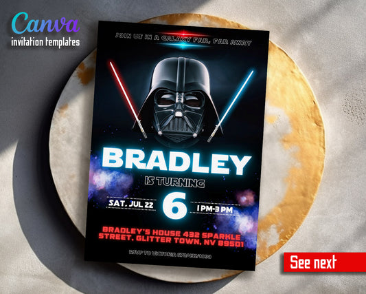 Star Wars Darth Vader customizable invitation template | Share or Print | boy | BC710