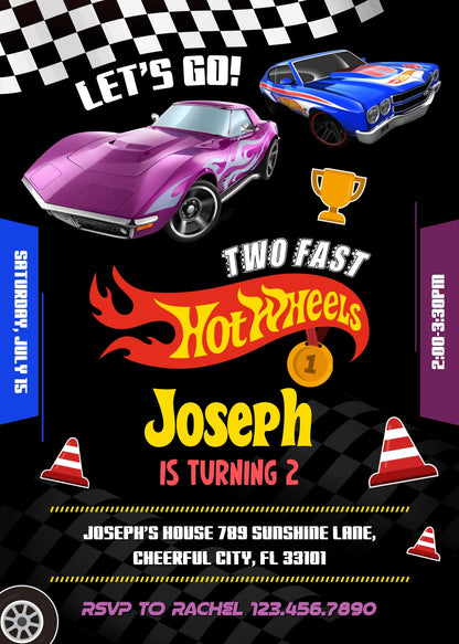 Hot Wheels Two Fast 2 Furious customizable invitation template | Share or Print | boy | WV169