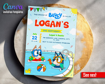 Bluey Bingo Pool customizable invitation template | Share or Print |  | JS089