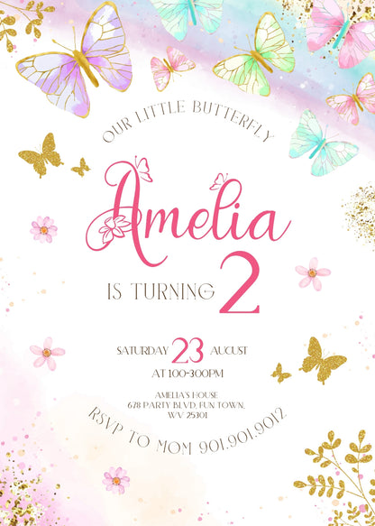 Butterfly Birthday  customizable invitation template | Share or Print | girl | LM718