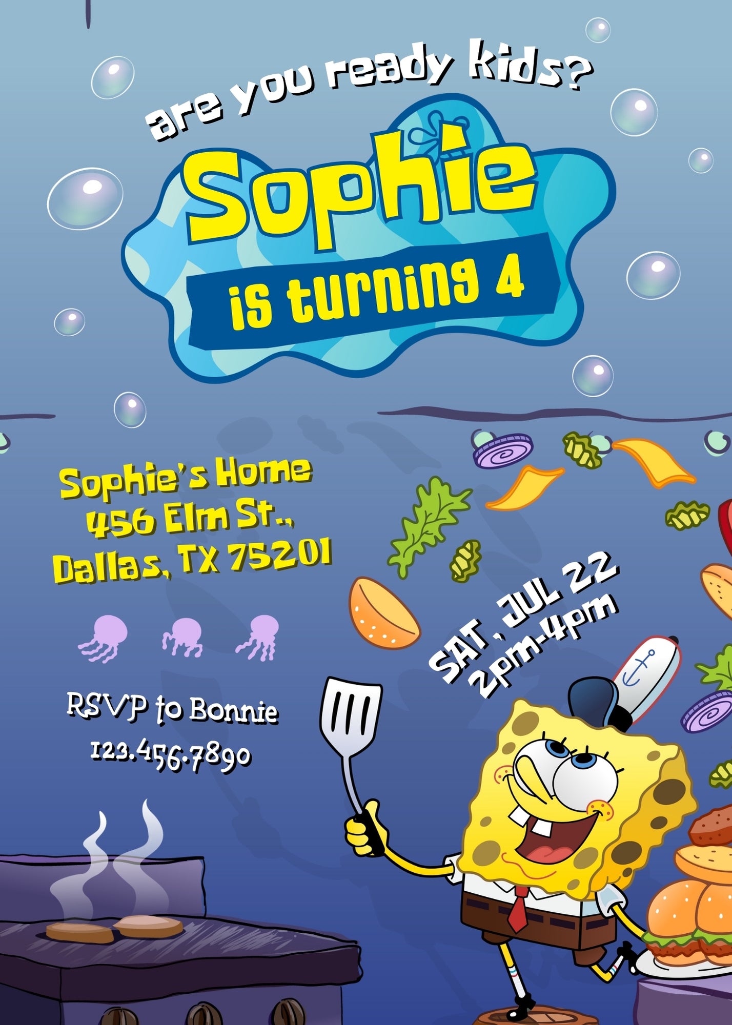 SpongeBob SquarePant customizable invitation template | Share or Print |  | XJ750