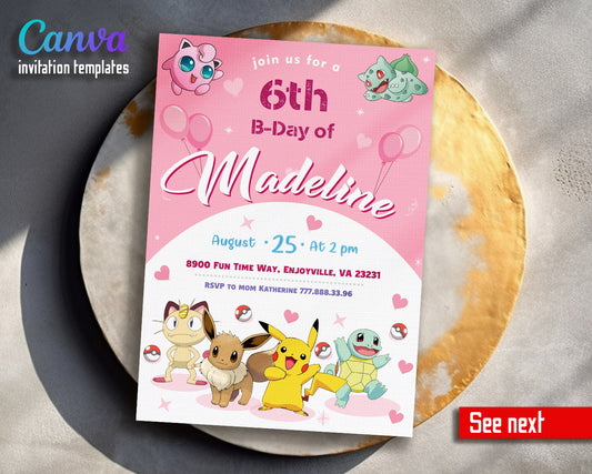 Pokemon Pikachu  customizable invitation template | Share or Print |  | ZG789