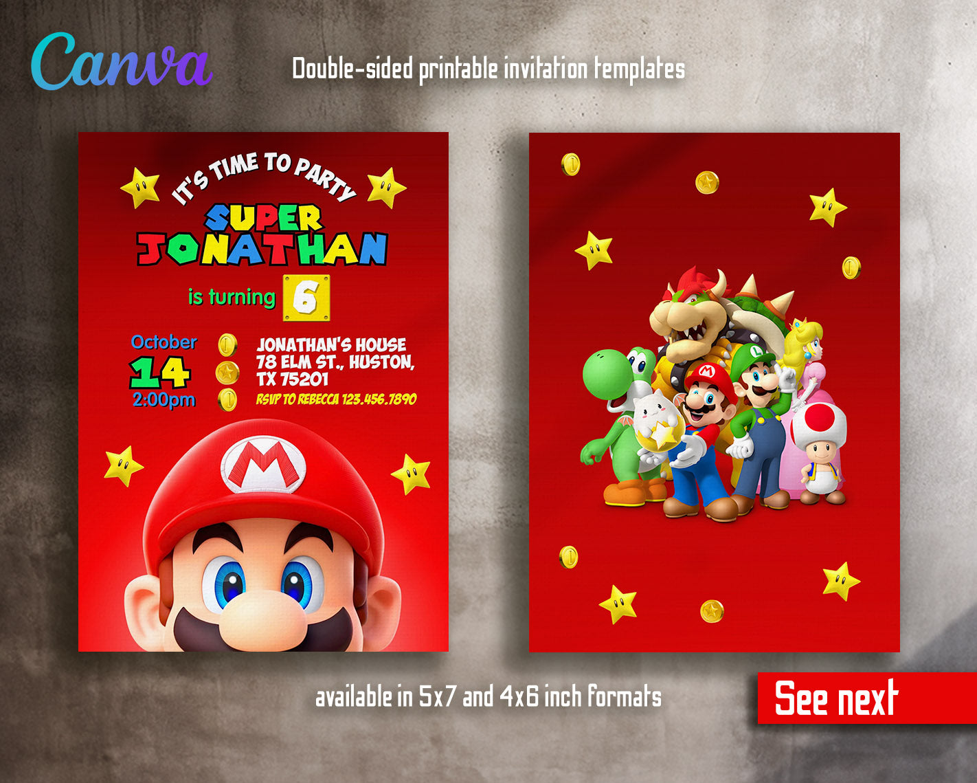 Super Mario Bros  customizable invitation template | Share or Print |  | NT219