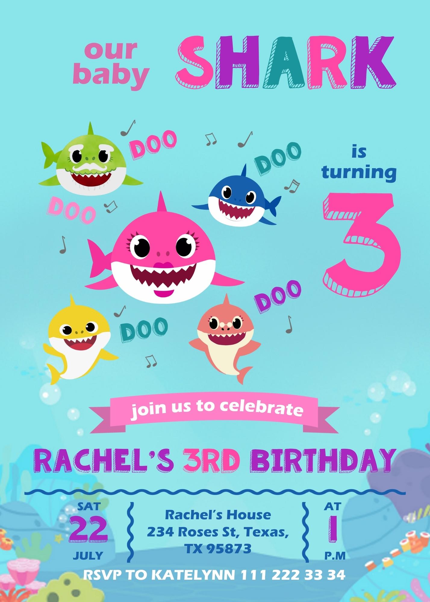 Baby Shark customizable invite template | instant download | Share or Print | SR895