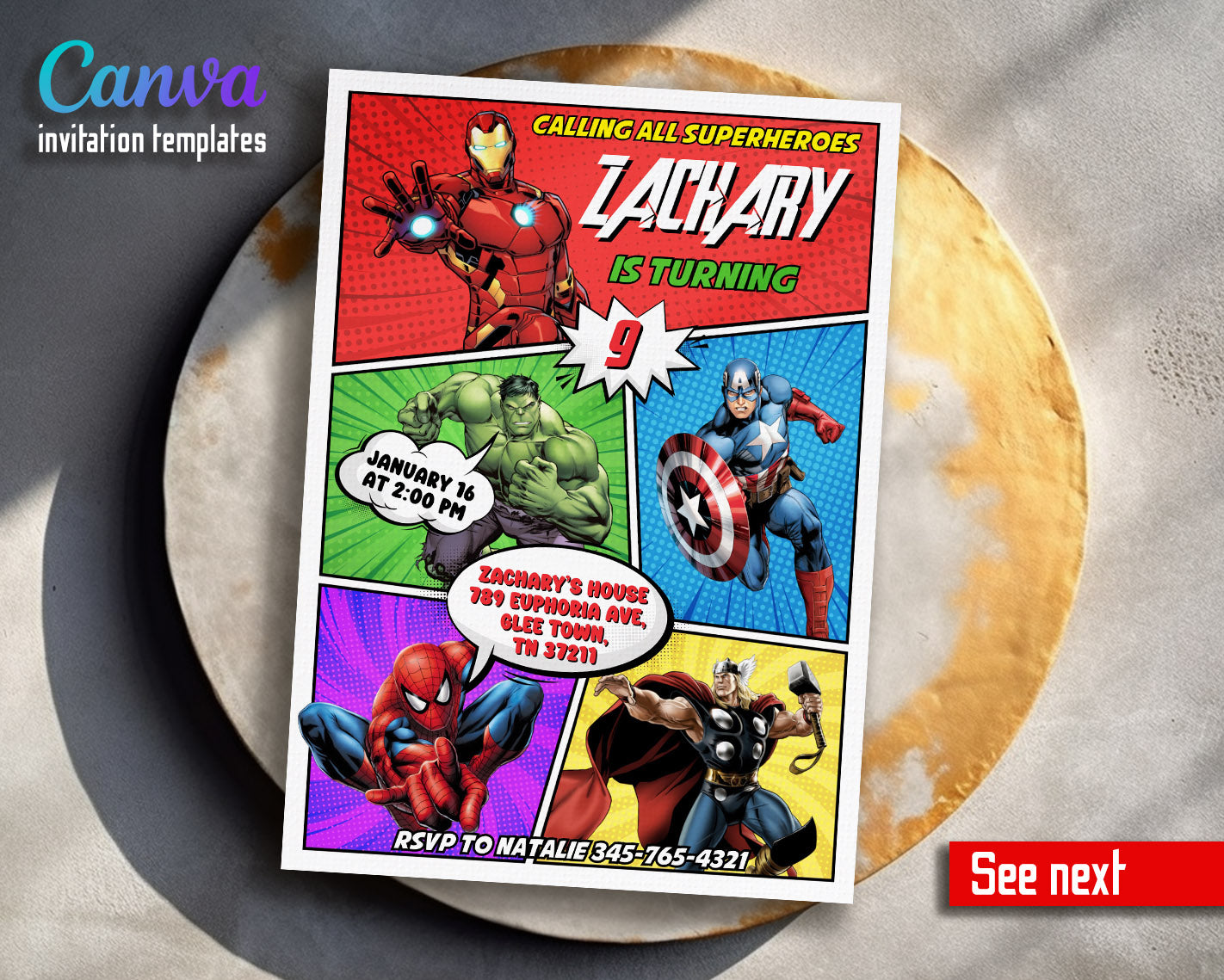 Avengers Marvel Superhero  customizable invitation template | Share or Print | boy | SN539