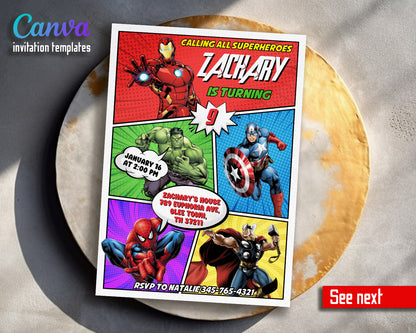 Avengers Marvel Superhero  customizable invitation template | Share or Print | boy | SN539