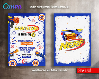 NERF Dart Wars  customizable invitation template | Share or Print | boy | VD149