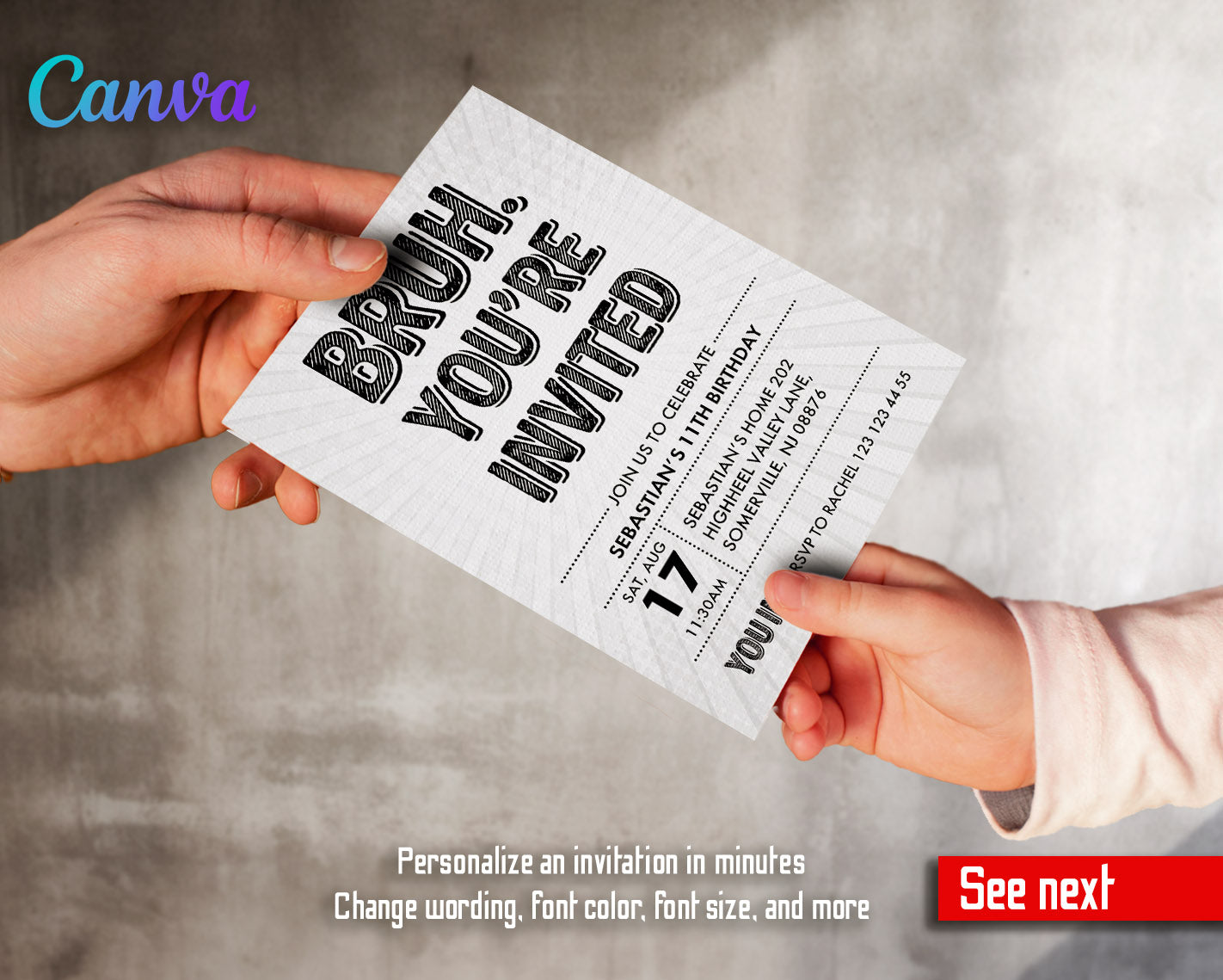 Bruh Birthday customizable invitation template | Share or Print | boy | YG984