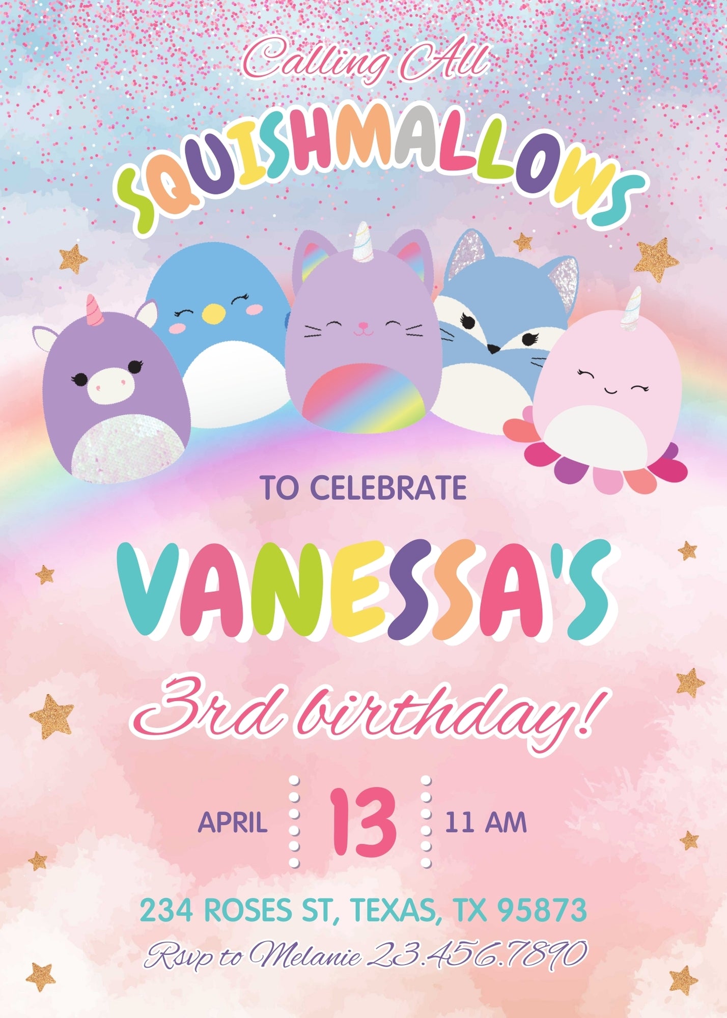 Squishmallows  customizable invitation template | Share or Print |  | RO937