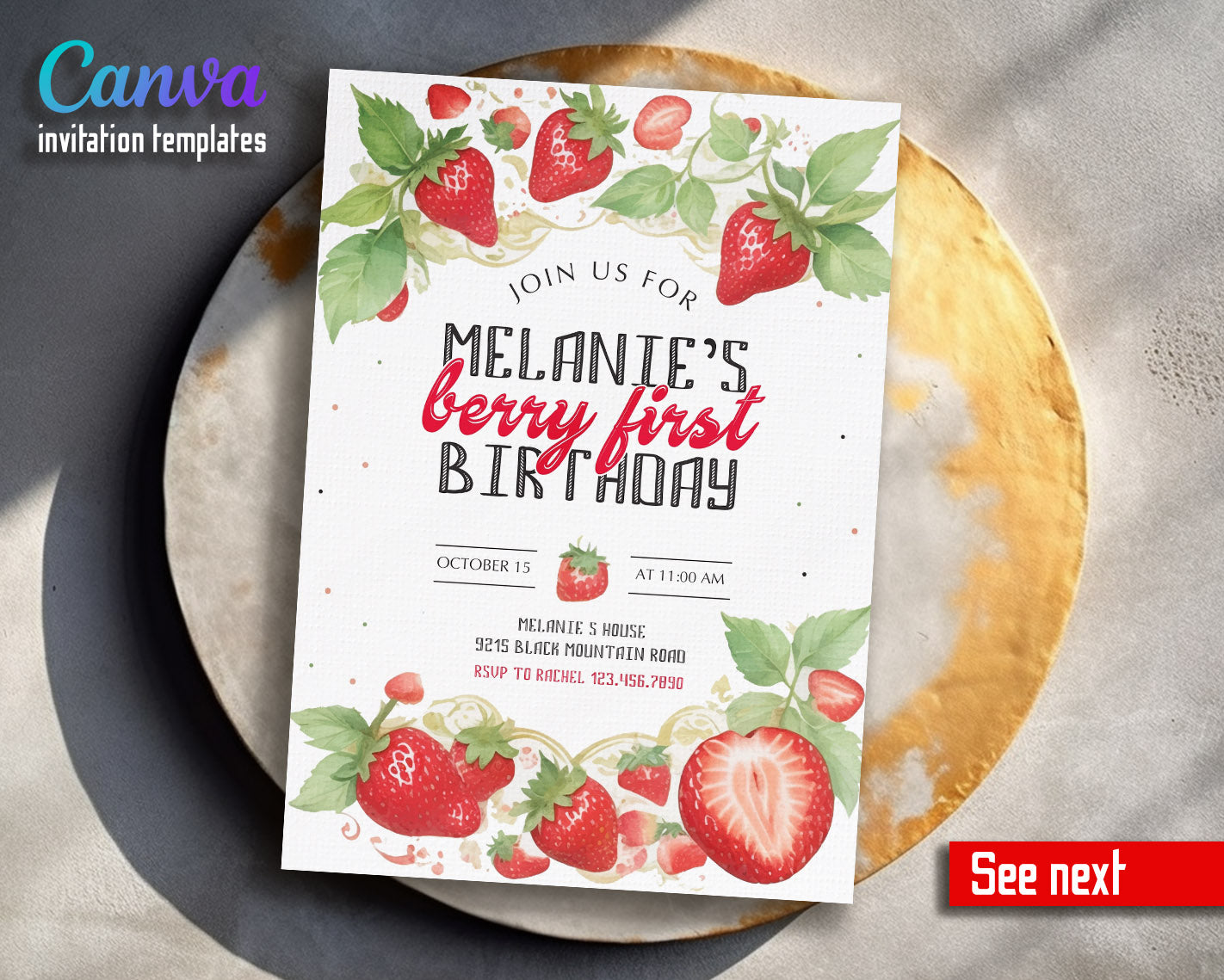 Berry First Birthday customizable invitation template | Share or Print | girl | LT456