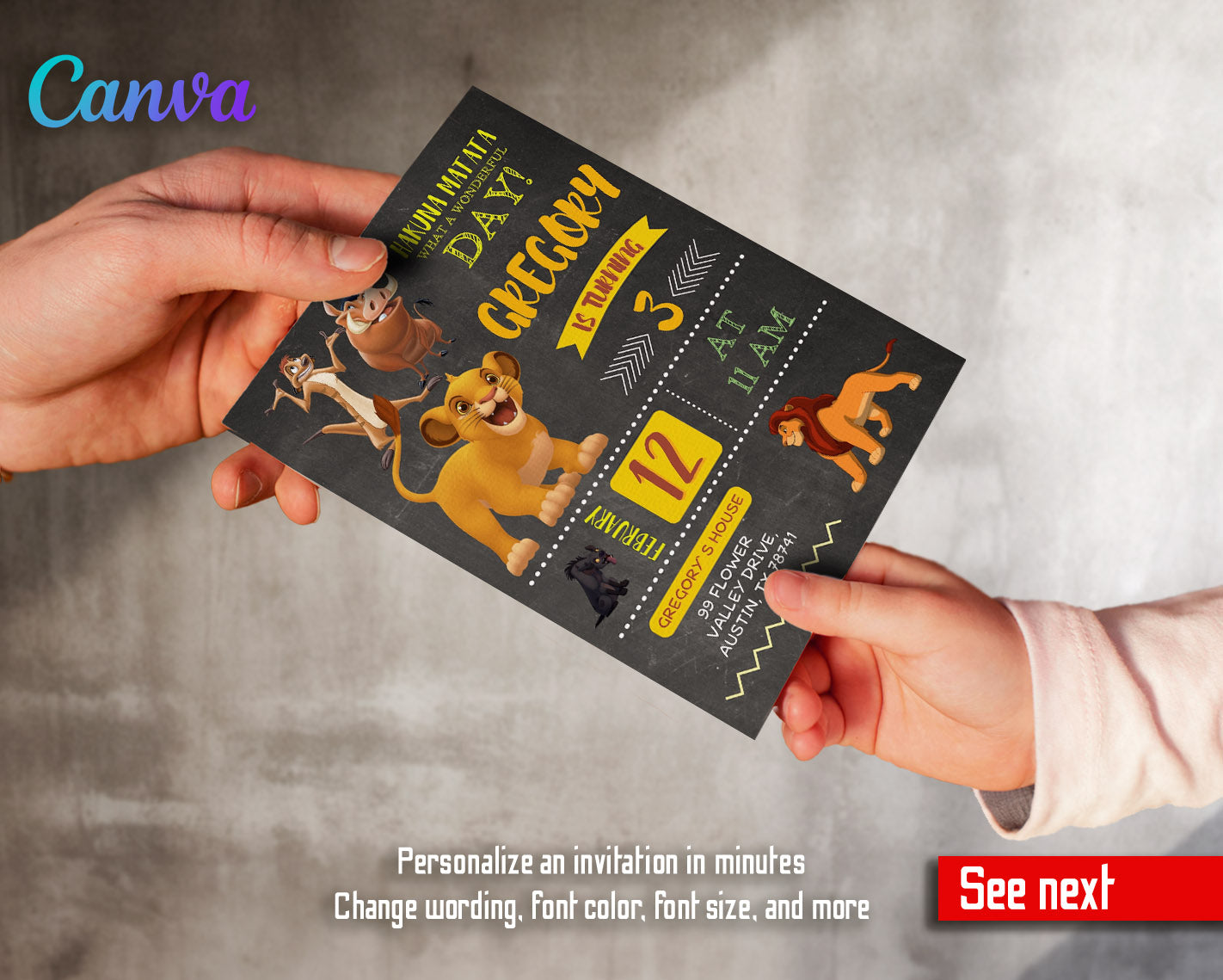 Lion King Simba customizable invitation template | Share or Print |  | ZO785