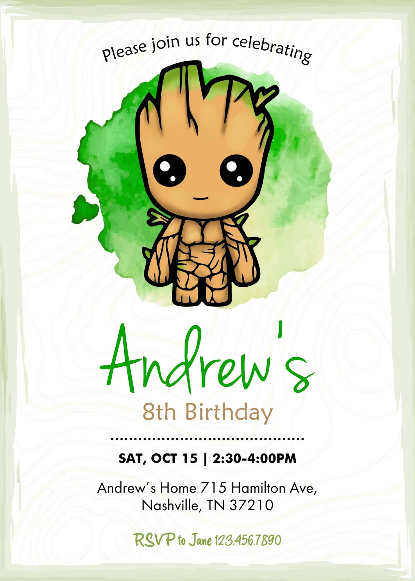 Groot Guardians of the Galaxy Superhero customizable invitation template | Share or Print |  | NZ922