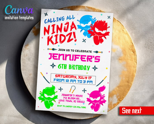 Ninja Kidz TV customizable invitation template | Share or Print |  | ZZ226