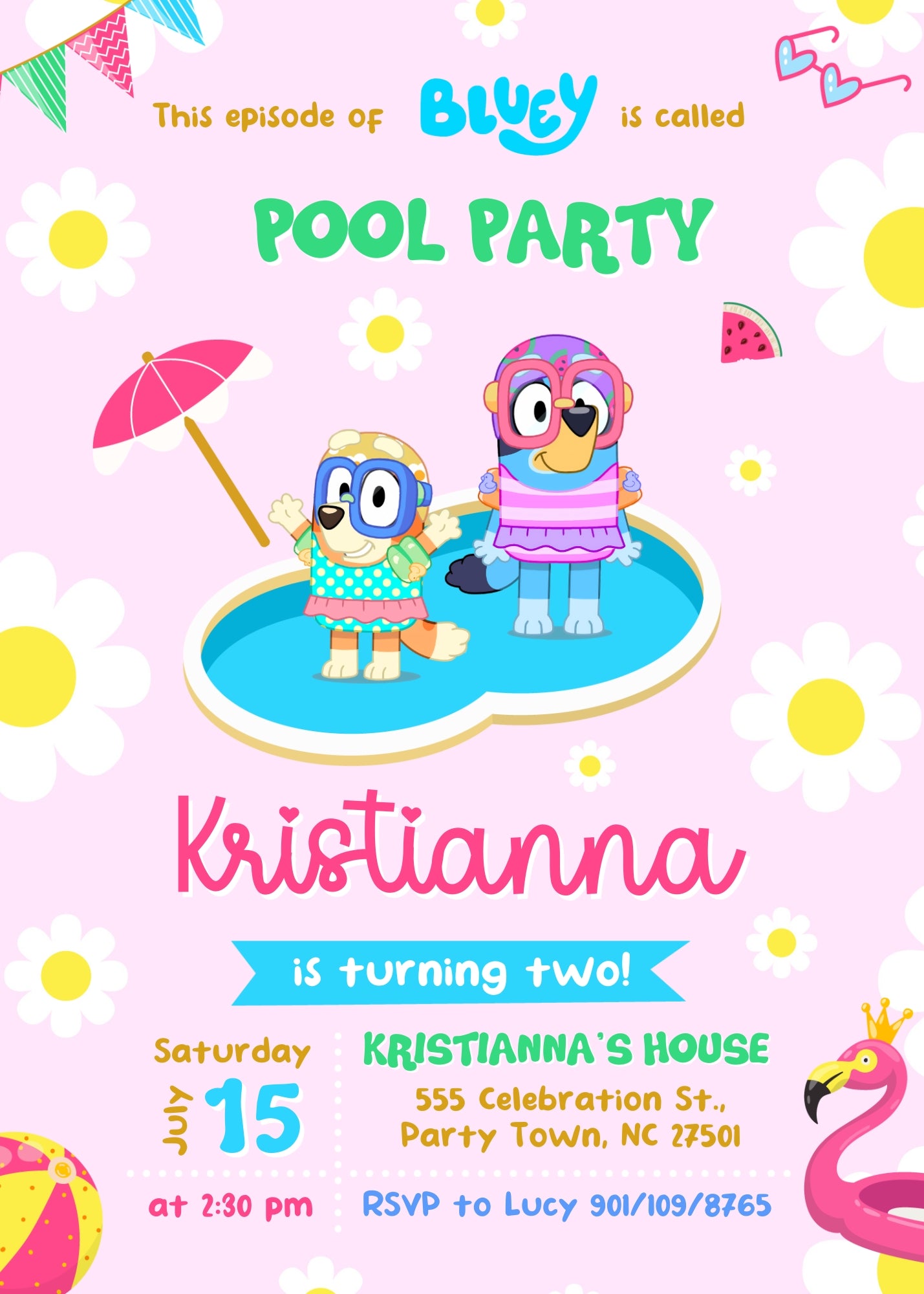 Bluey Bingo Pool customizable invitation template | Share or Print |  | FT953