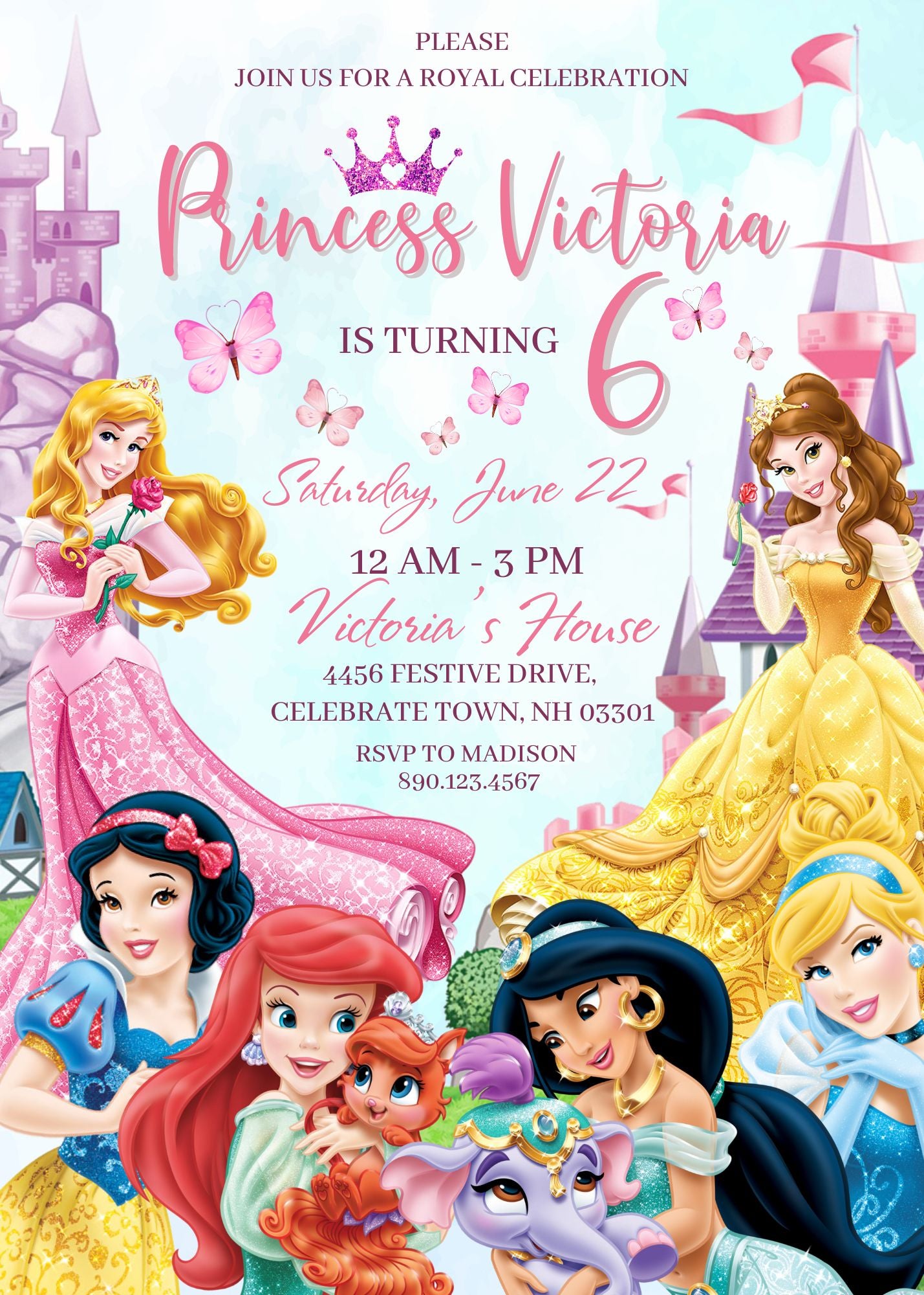 Princess Disney customizable invite template girl | instant download | Share or Print | EX929