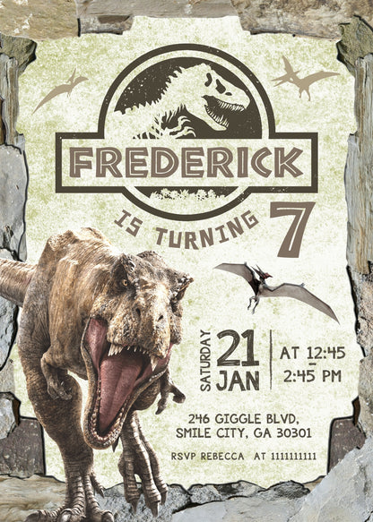 Jurassic Park Dinosaur customizable invitation template | Share or Print |  | GE181