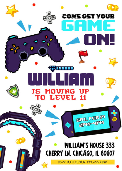 Gamer Party customizable invitation template | Share or Print | boy | IH406