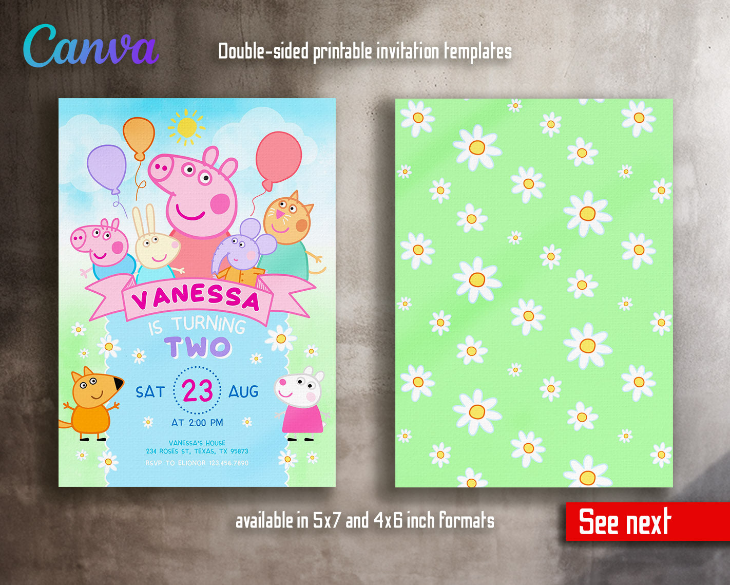 Peppa Pig customizable invitation template | Share or Print | girl | OW032