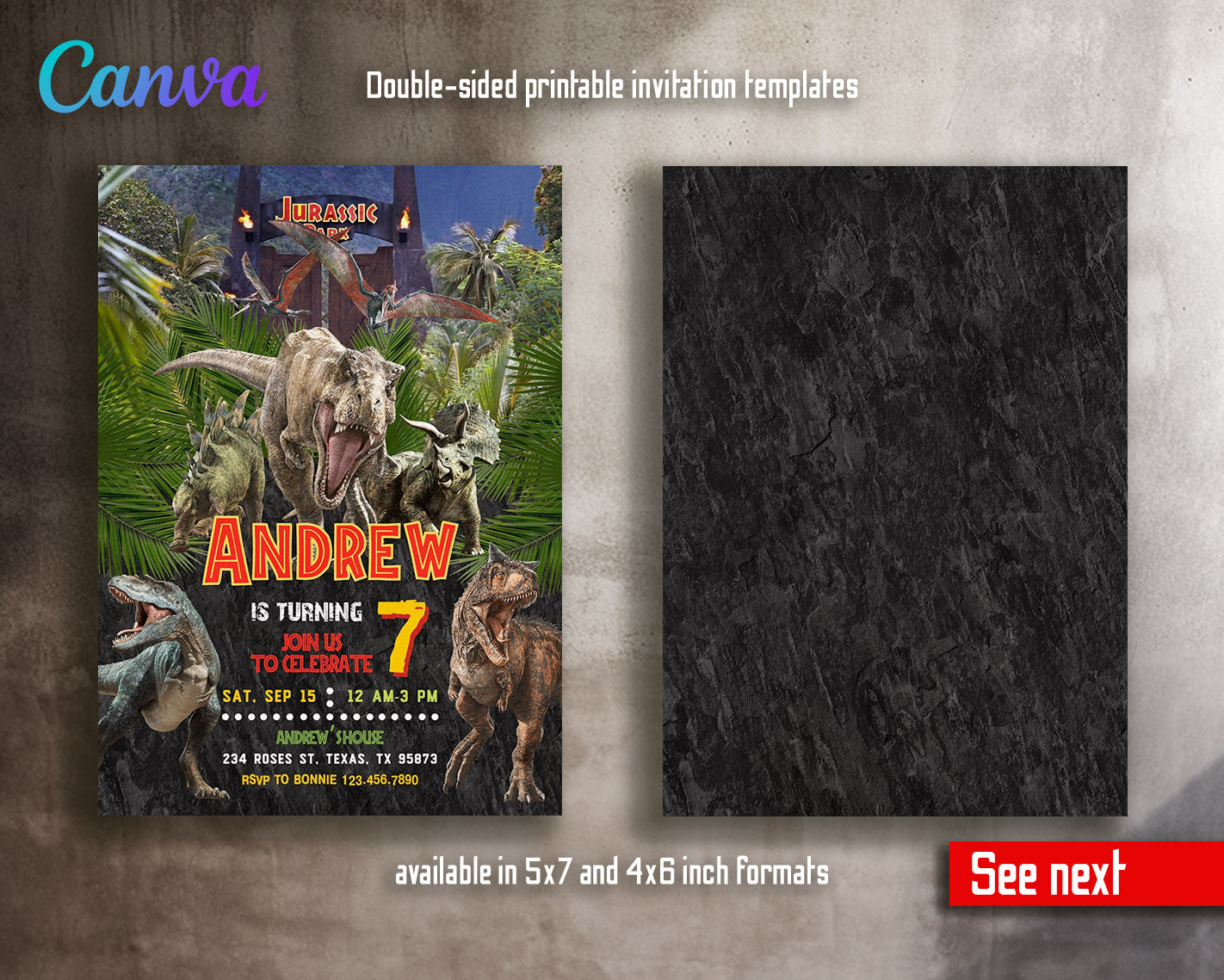 Jurassic Park Dinosaur customizable invitation template | Share or Print |  | NH431