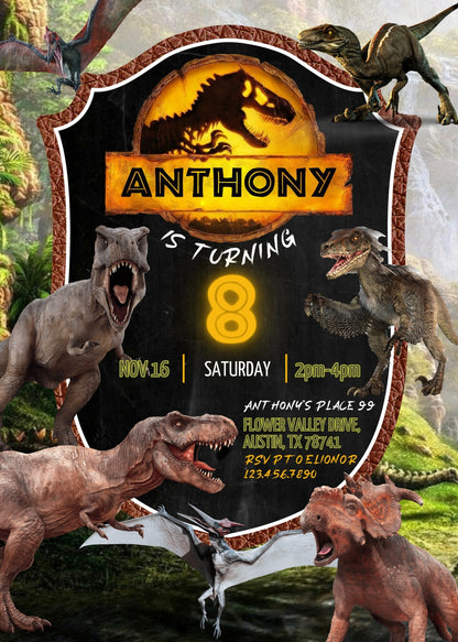 Jurassic Park Dinosaur customizable invitation template | Share or Print |  | BG536