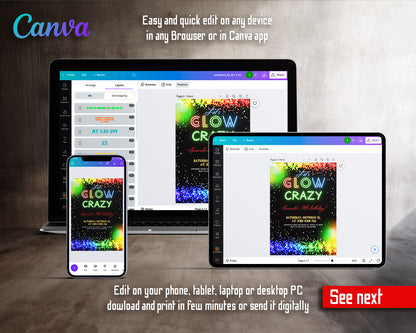 Lets Glow Crazy  customizable invitation template | Share or Print |  | OZ785