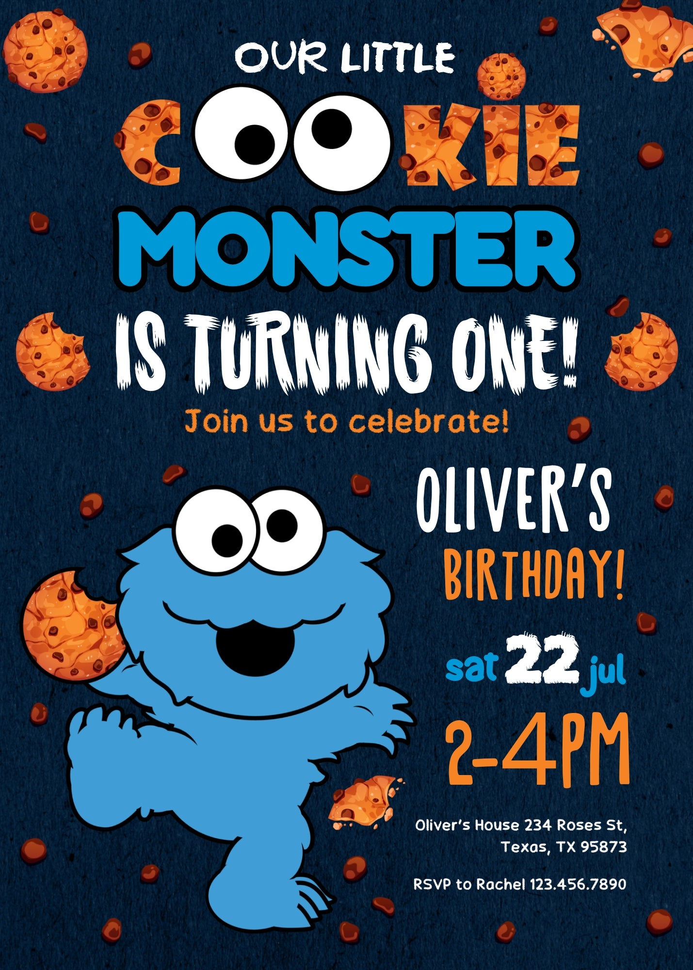 Sesame Street Cookie Monster customizable invitation template | Share or Print |  | LF507