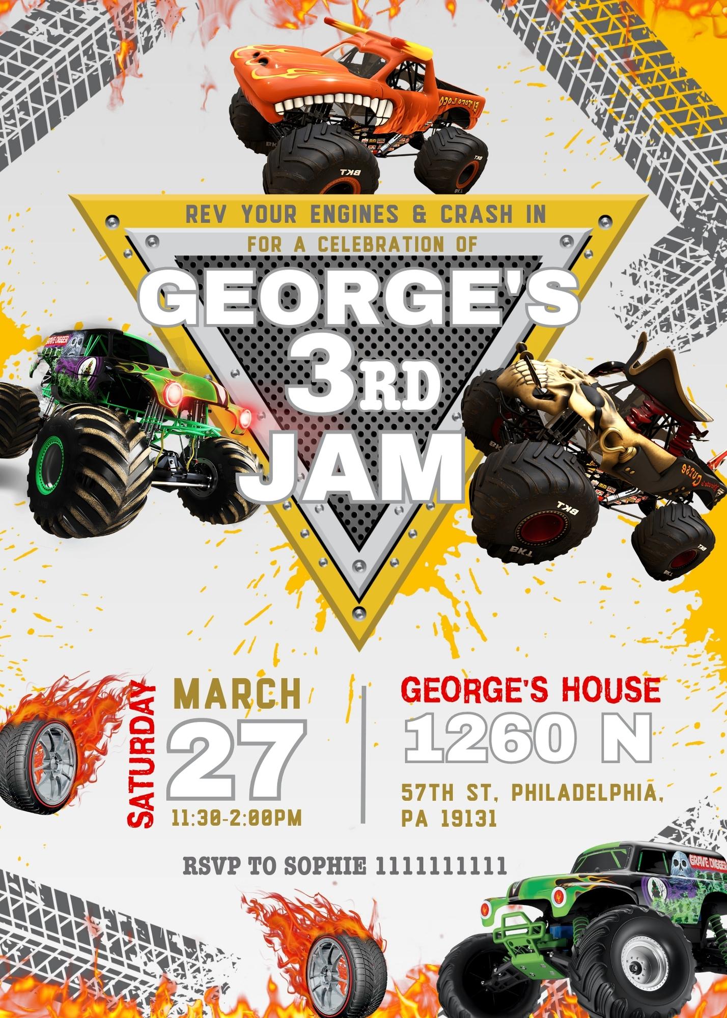 Monster Jam customizable invite template boy | instant download | Share or Print | GF122