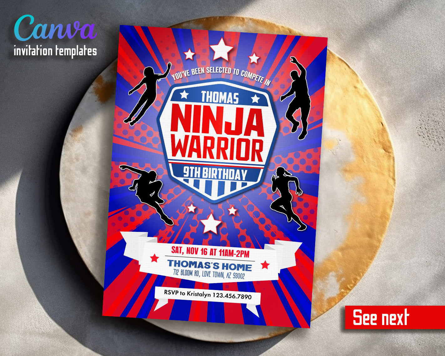 American Ninja Warrior customizable invitation template | Share or Print |  | AT241