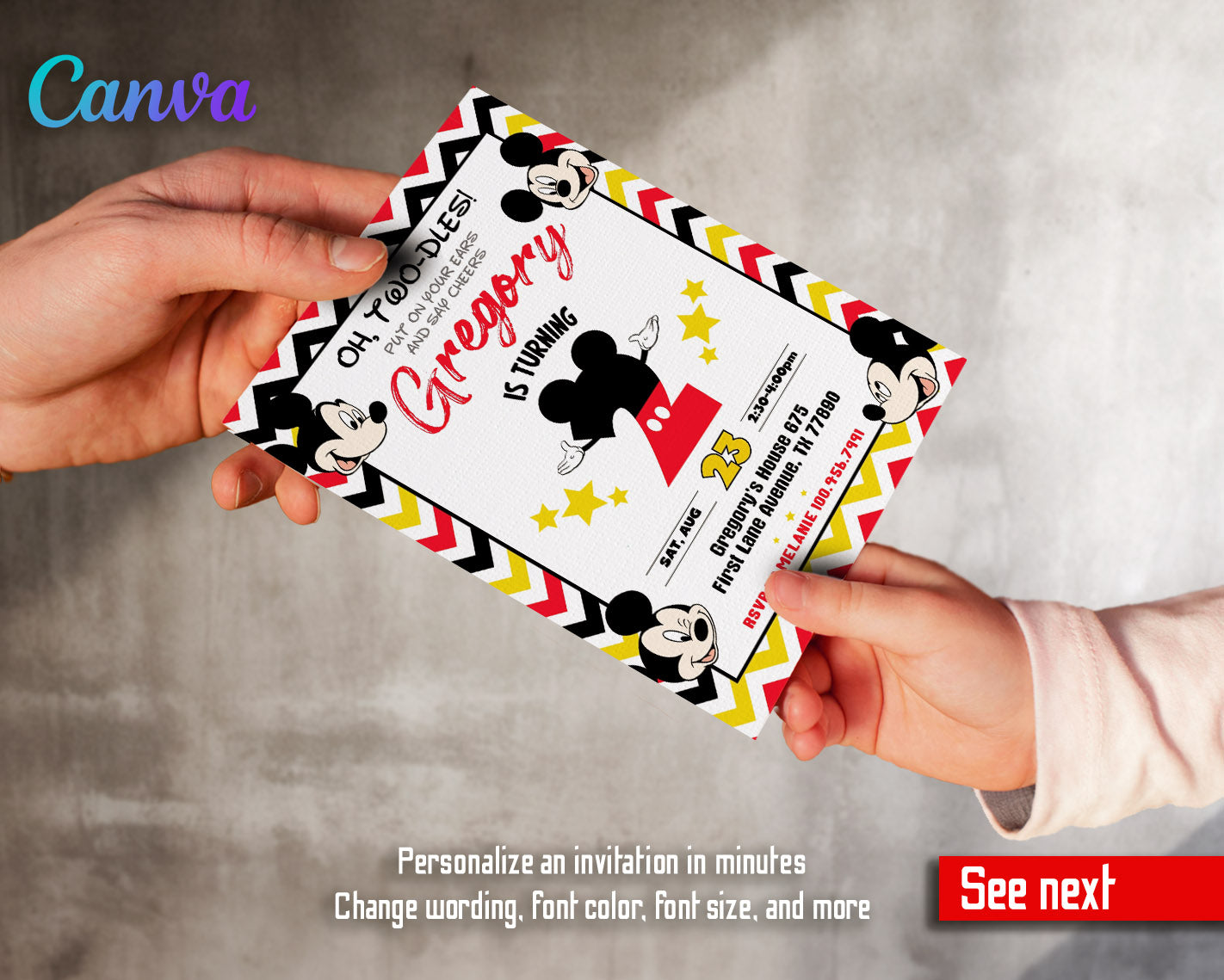 Mickey Mouse 2nd Birthday customizable invitation template | Share or Print |  | HY181