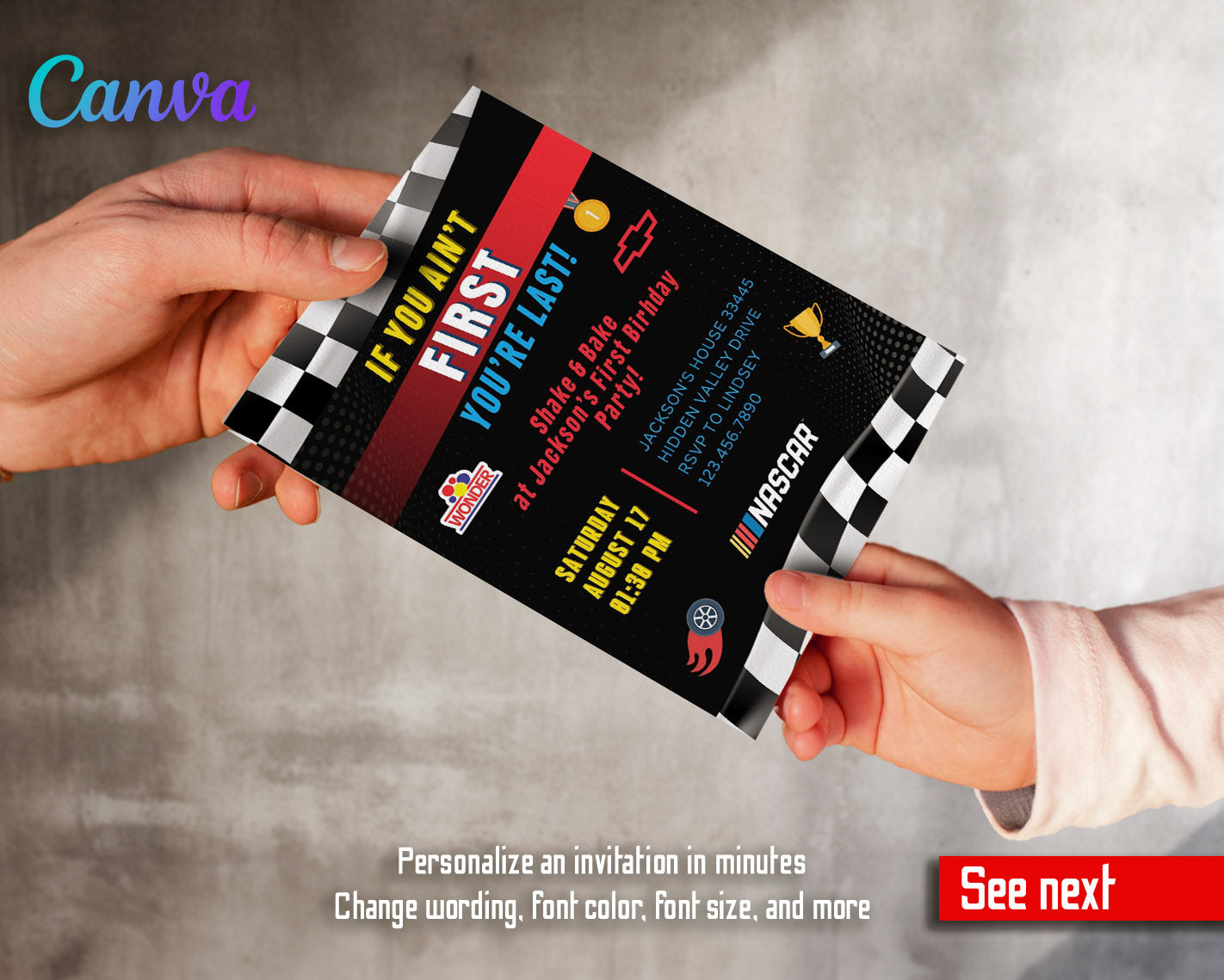 Nascar Ricky Bobby  customizable invitation template | Share or Print | boy | WE322