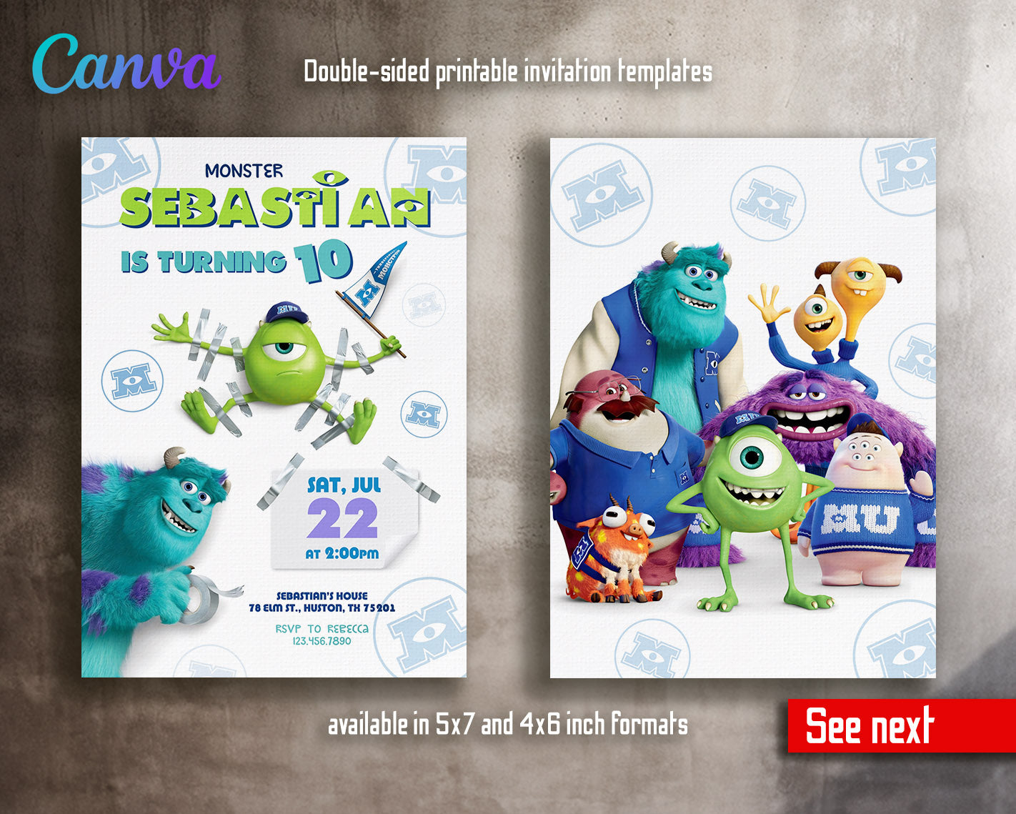 Monsters, Inc.  customizable invitation template | Share or Print |  | XD620