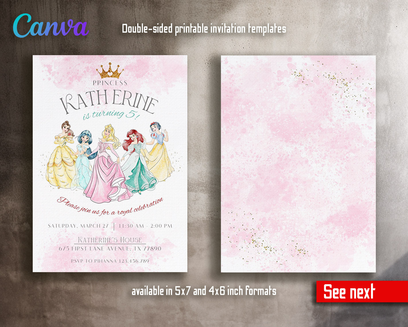 Disney Princess  customizable invitation template | Share or Print | girl | MK305