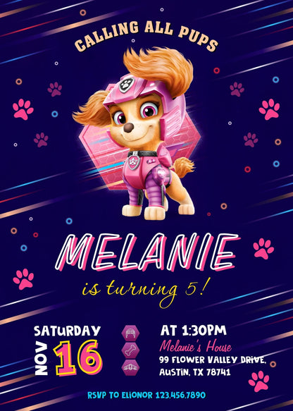 Paw Patrol customizable invite template girl | instant download | Share or Print | YX389