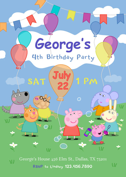 Peppa Pig customizable invitation template | Share or Print | girl | VT746