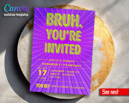 Bruh Birthday customizable invitation template | Share or Print | boy | WF910